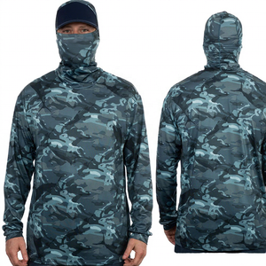 เสื้อเชิ้ตตกปลาผู้ชายลายพรางมีฮู้ด ป้องกันแสงแดด UPF 50 แขนยาว ป้องกันรังสียูวี พร้อมผ้าคลุมหน้าแบบพิมพ์ลาย - Product Image 1