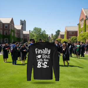 T-shirt à manches longues pour la remise des diplômes universitaires, pour les bacheliers qui ont enfin fini, T-shirt promotionnel - Product Image 3
