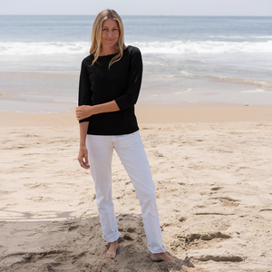 T-shirt pour femme en coton biologique de luxe 100% certifié GOTS, col bateau, manches 3/4, pré-rétréci, coupe classique, doux et premium - Product Image 3