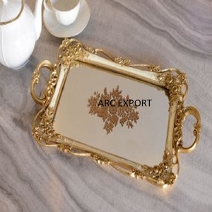 โลหะเหล็กที่มีสีทองน่ารักดอกไม้ใบออกแบบที่ทันสมัยขนาดใหญ่ที่ทันสมัยโบราณให้บริการถาด - Product Image 5