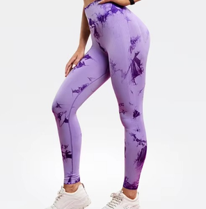 Couleurs personnalisées Tie Dye Pantalon de yoga taille haute Sexy Scrunch Gym Running Leggings sans couture pour les femmes - Product Image 5