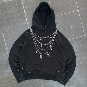 Sweat-shirt à capuche en molleton français surdimensionné de style nouveau, lourd pour l'hiver, streetwear, pull imprimé en coton, strass personnalisés - Product Image 1