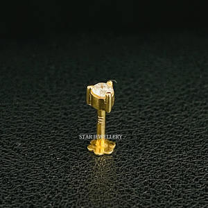 Bijoux fins en or rose 14 carats et or blanc avec diamants naturels, cadeau chrétien, clou d'oreille/clou de nez - Product Image 4