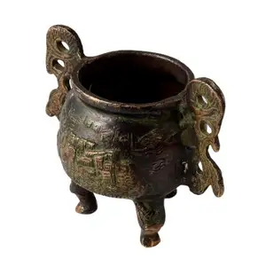 High Quality Handmade Brass Chinese Incense Holder Pot With Decorative Handles Flower Pot Home Garden Decoration SNE-22