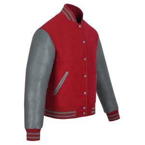 Chaquetas de Lana de Color Rojo con Mangas de Cuero Gris y Decoración de Botones, Ropa para Hombre, OEM Personalizado - Product Image 3
