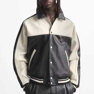Impresión personalizada dos tonos 100% cuero Bomber Letterman chaqueta para hombres - Product Image 3