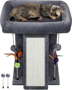 Modern <b>Large</b> Luxury <b>Cat</b> Tree Tower with <b>Scratching</b> <b>Post</b> for Indoor <b>Cats</b> 1-Level Activity Center <b>Scratching</b> Board Toy Balls Grey - Product Image 1