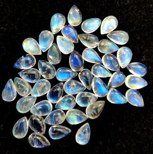 Natural Rainbow Moonstone Pear 8X12mm Cabochon Flat Back Blue Flashy Piedra preciosa suelta de alta calidad - Product Image 5