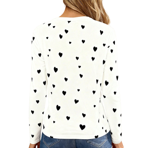 Women's Customized Color Knitted Lined Long Sleeve Heart Print Casual Crew Neck Soft <b>Tops</b> High Quality <b>Silk</b> Screen Printed - Product Image 2