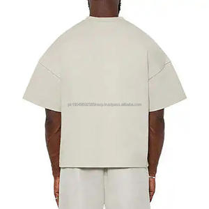 <b>High</b> Quality Custom Printed Mock <b>Neck</b> Drop Shoulder Loose Fit Blank Heavyweight Thick Cotton Oversized Cropped Boxy <b>T</b>-<b>shirt</b> Men - Product Image 3