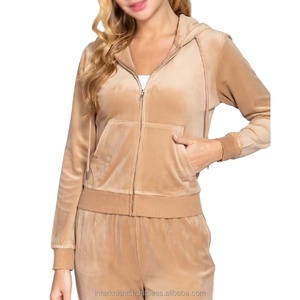 Conjunto Deportivo de Terciopelo para Mujer, Dos Piezas, Sudadera con Cremallera de Manga Larga, Traje Deportivo Transpirable de Otoño, Poliéster y Algodón, Personalizado OEM - Product Image 4