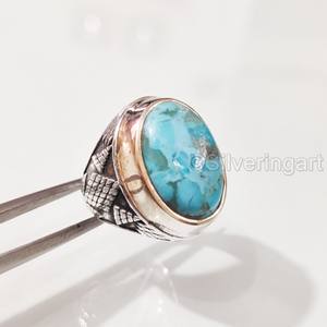 Bague en argent sterling 925 pour homme, avec pierre précieuse naturelle turquoise d'Arizona, toutes tailles, style arabe vintage, bijoux de Noël, vente en gros - Product Image 2