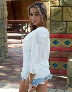 Ucrania Beige bordado blusa popelina Casual verano Vishivanka estilo Top para mujer ropa tradicional nacional - Product Image 2