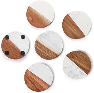 Handmade Wholesale decorative Natural wooden marble <b>coaster</b> wooden <b>coasters</b> white black wooden marble <b>coaster</b> - Product Image 1