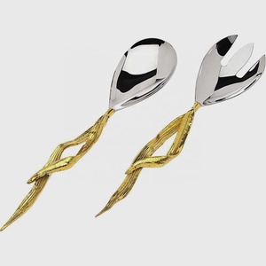 New <b>Gold</b> Twig Design Handle Silver Mirror Polished Designer Salad Serving Spoon & Fork Set for Wedding and Party - Product Image 1