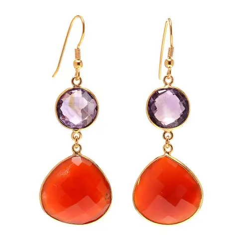 Bông tai bằng đồng thạch anh hồng & Carnelian hấp dẫn đá quý Bông tai bằng đồng