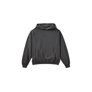 เสื้อฮู้ดดี้ผู้ชายไซส์ใหญ่ ทรงดิสเทรส ล้างสีแบบแอซิด ผ้าคอตตอนผสมเนื้อหนา สีพื้นสไตล์วินเทจ สตรีทแวร์ ผลิตจำนวนมาก รับผลิตแบบ OEM - Product Image 2