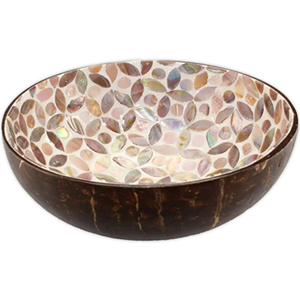 Bol de cosse de noix de coco poli écologique d'usine du Vietnam avec de beaux ensembles de batterie de cuisine faits sur commande de modèle de fleur - Product Image 5