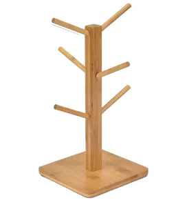 Porte-tasse en bois écologique de luxe pour la cuisine et la maison avec 6 crochets, support organisateur de tasses à café - Product Image 5