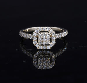 Anillo de diamantes de oro rosa de 14 quilates con ajuste de banda pavé de Halo octogonal elegante regalo de aniversario de compromiso - Product Image 3