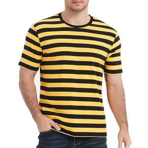 เสื้อยืดลายทางสำหรับผู้ชายผ้าฝ้าย100% คอกลมทรงหลวมลำลองแขนสั้นโอเวอร์ไซส์พร้อมโลโก้ด้านหน้าสำหรับฤดูร้อน2025 - Product Image 4