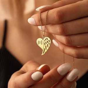 Pendentif en argent sterling 925 massif, or, 14 mm, cœur, ailes d'ange, fait à la main, bijoux fins, femmes, fête, fournisseurs en gros - Product Image 1