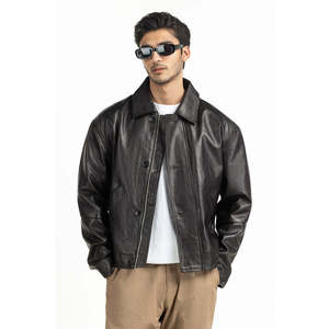 Veste en cuir d'agneau véritable décontractée avec col montant et fermeture éclair, taille XS, coupe classique pour la saison automnale - Product Image 4