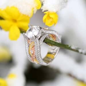 แหวนเพชรเงินสเตอร์ลิงเจลิยาทรงกลมสามสี - Product Image 6