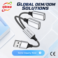Hub USB 2.0 double port 480 Mbps, adaptateur répartiteur USB A 1 vers 2 en alliage d'aluminium tressé