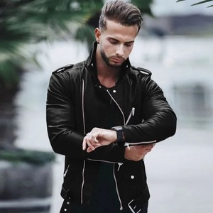 Chaqueta de cuero bomber de piel de oveja genuina para hombre en chaqueta de cuero de lona de motocicleta marrón - Product Image 4