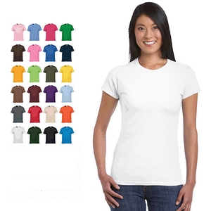 T-shirt personnalisé de couleur unie à col en O avec logo imprimé T-shirts respirants à manches courtes en pur coton de haute qualité pour femmes - Product Image 1