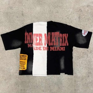 Camiseta personalizada de algodón 240GSM para hombre, camiseta con panel desigual dividido, camiseta recortada cuadrada con lavado ácido Vintage, pantalones cortos sueltos con estampado de manga - Product Image 2