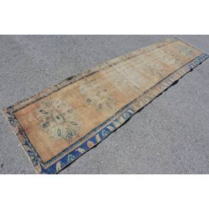 Tapis Vintage en Laine Turque 24X10 pieds Beige Bleu Patchwork Design Boho Style Latex pour Grandes Chambres pour Couloir Chambre - Product Image 4