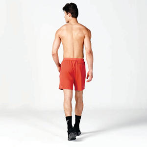 4 Way Stretch Lightweight Performance Fabric <b>Orange</b> Statement Ribbed Flex <b>Shorts</b> With Ribbed Fabric Waistband and Cuffed Hem - Product Image 3