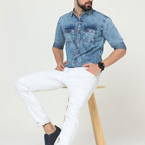 Camisa Vaquera de Mezclilla para Hombre, Superventas 2025, 100% Algodón, Secado Rápido, Cuello Camisero, Logotipo Personalizado, Estilo Veraniego, Moda - Product Image 5