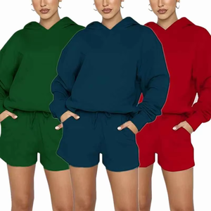 Ensemble décontracté pour femme : sweat à capuche et short, léger, respirant, été, pour tenue tendance, mélange de coton doux - Product Image 1
