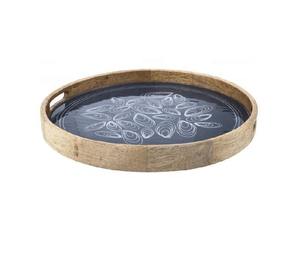 Bandeja de madera impresa redonda hecha a mano con MOQ bajo, bandeja de madera para servir, bandeja de desayuno de madera personalizada, Venta caliente, uso doméstico - Product Image 1