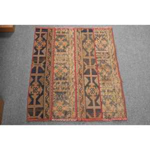 Vintage Turkish Rug, 2.4x2.8 ft Rug, <b>Brown</b> Striped <b>Wool</b> Rug - Product Image 1