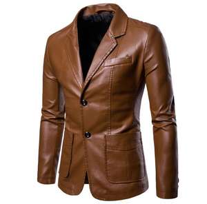 2026 veste en cuir mi-longue automne et hiver hommes moto veste en cuir col à la mode fermeture éclair veste en cuir PU - Product Image 1