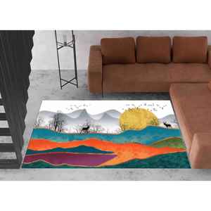 Alfombra Estampada con Paisaje Abstracto Colorido, Alfombra Contemporánea con Diseño 3D, Alfombra de Chenilla - Product Image 2