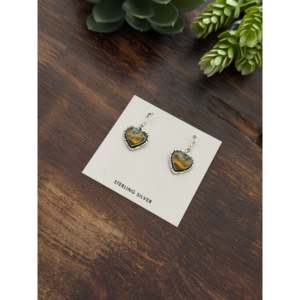 Boucles d'oreilles pendantes artisanales Navajo en agate BB et argent sterling en forme de cœur, idéales pour un cadeau - Product Image 3