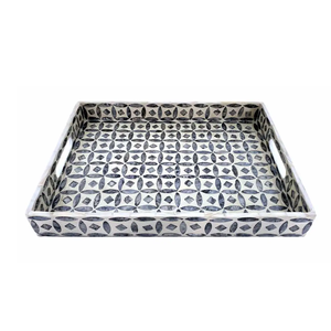 Plateau de service à café carré Capiz naturel moderne fabriqué à la main plateau de service ottoman décoratif avec poignées d'insertion du Vietnam - Product Image 3