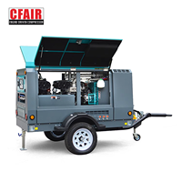 Compresor de Aire Diésel Portátil, Lubricado por Tornillo, Refrigerado por Aire, 185CFM, Motor CFAIR, Aprobado por EU-EPA, Silencioso, Alta Presión