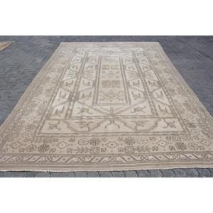 8.6x12.6 ft Rug, Turkish Vintage Rug, <b>Brown</b> Gray Striped <b>Wool</b> Rug - Product Image 1