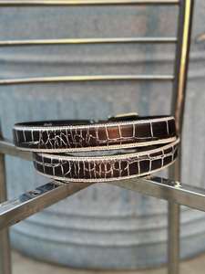 Cinturón de Cuero Vacuno Genuino con Acabado Grabado de Cocodrilo Negro, Hebilla de Pin, 3.5cm de Ancho, Personalizable para Uso Formal e Informal - Product Image 2