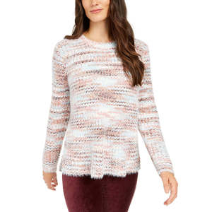 Maglione da donna Style Co blu navy grande, effetto melange, in pile, stile marinaio casual coreano, design premium, traspirante e caldo per autunno inverno - Product Image 1