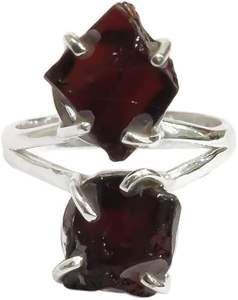 Bague pour femme en argent sterling 925, pierre naturelle grenat, pierre de naissance de janvier, double pierre, cadeau de Noël, bijoux faits à la main - Product Image 1