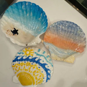 Natural Seashell Hand Painting <b>Ornament</b> Vietnam Artisan Made Perfect for Table Display Coastal Theme Home and Beach Resort Decor - Product Image 1