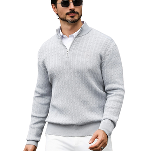 <b>Mens</b> Winter <b>Wool</b> Cable Knit Quarter Zip <b>Sweater</b> Pullover Long Sleeve Mock Neck Ribbed Cuff Business Casual <b>for</b> Wholesale - Product Image 1