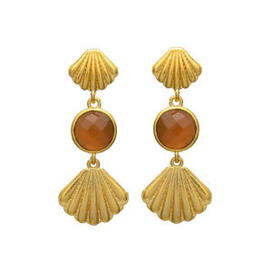 ต่างหูดีไซน์ใหม่สีทองประดับเปลือกหอย ดีไซน์โมนาลิซาสีน้ำตาล ประดับพลอย ตัวเรือนทองเหลือง สำหรับผู้หญิงและเด็กผู้หญิง - Product Image 1